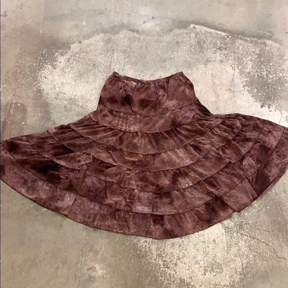 Vintage raindrops burned velvet Brown‎ Tiered Women's Skirt fairy grunge